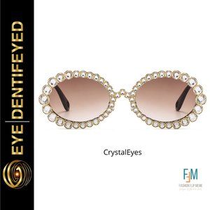 "CrystalEyes" Gold Metal Frame/Tea Lens Premium Sunglasses + Folding Case